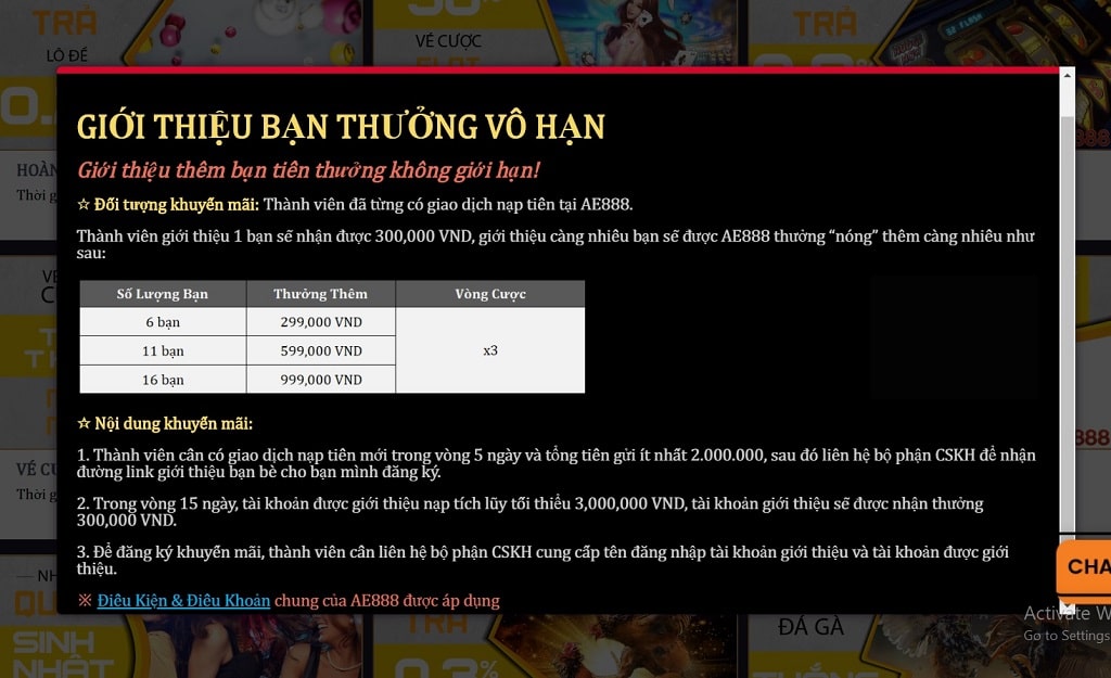 Các ưu đãi khi có Mã Giới Thiệu AE888 cá nhân