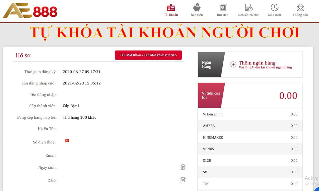 AE888 lừa đảo khi khóa tài khoản người chơi