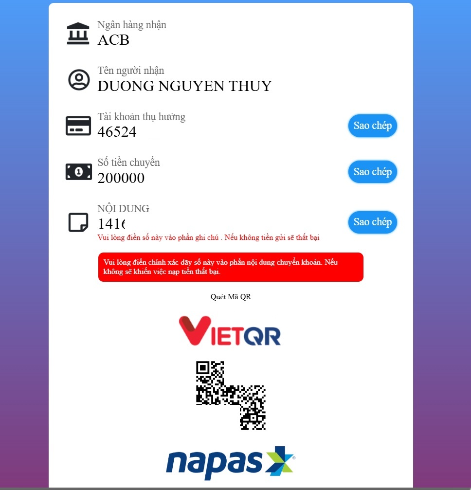 Nạp tiền AE888 bằng QR Pay