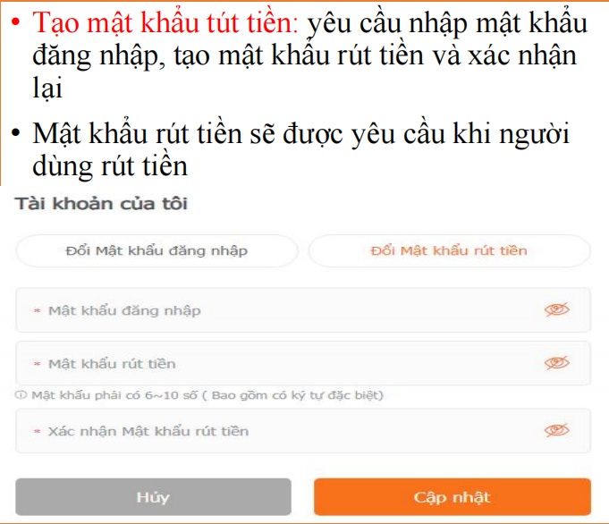 Tạo mật khẩu rút tiền khi rút tại AE888