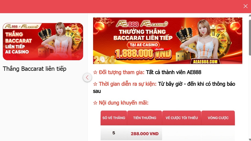 Khuyến Mãi của sảnh AE Casino tại AE888