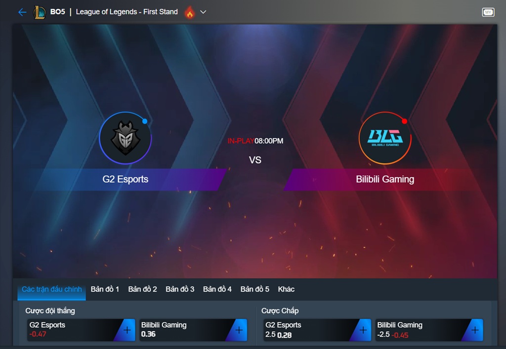 Giao diện Thể Thao Điện Tử Esports tại AE888